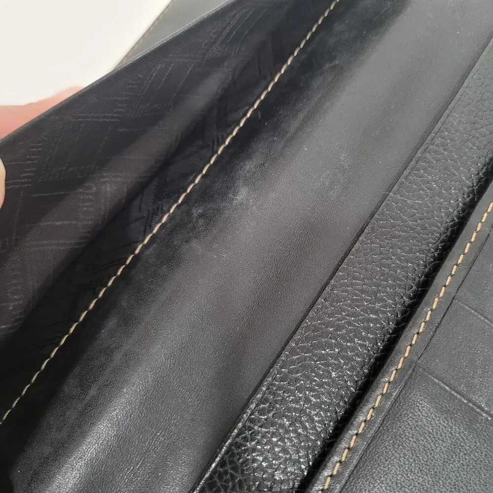 Dunhill Designer Card Bill Holder Wallet Black Bifold Pebble Leather Stitch Long